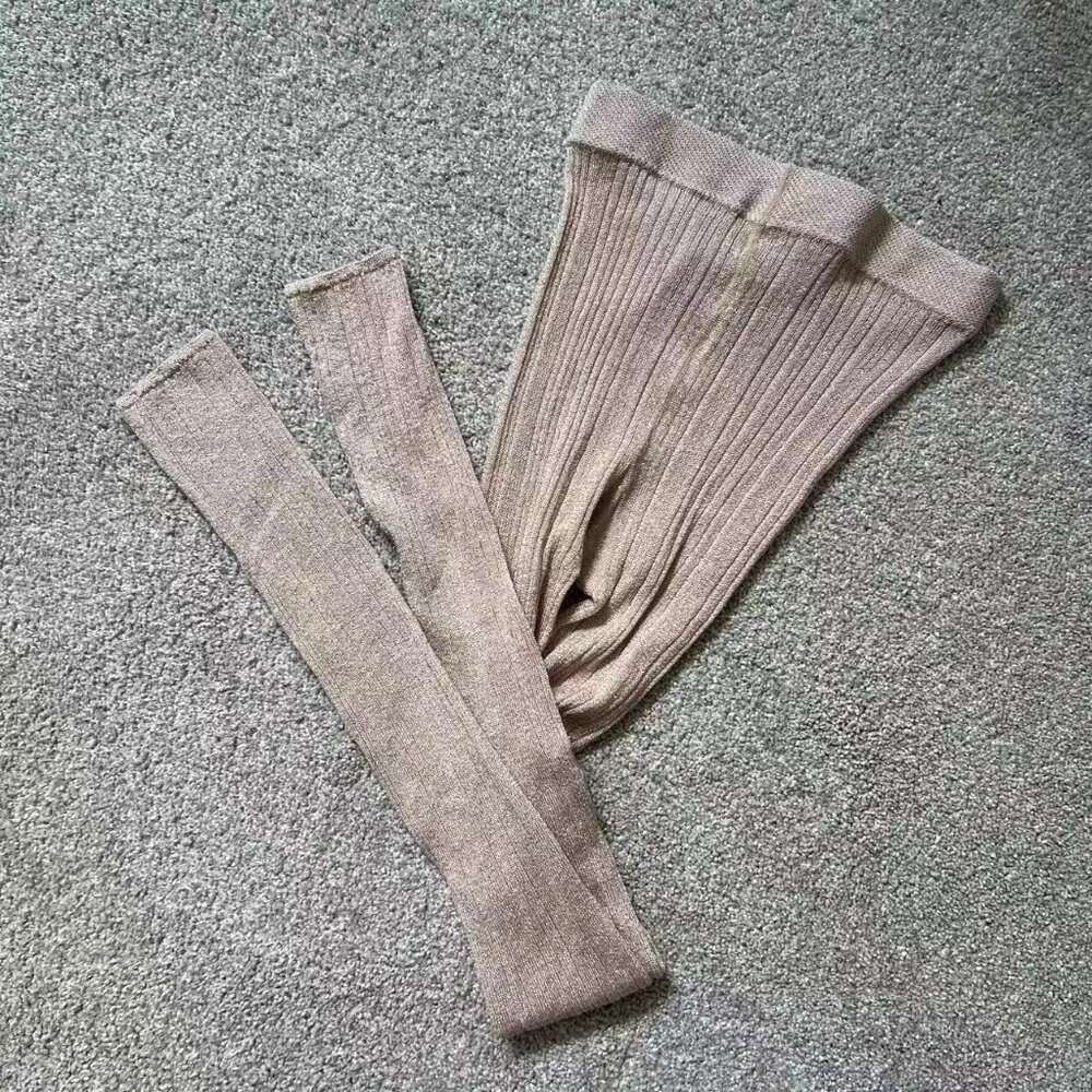 Miu Miu Ribbed Hosiery in Taupe
